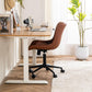 Coffee Brown Office Chair Modern Armless Desk Chair with Wheels Adjustable Swivel Rocking Rolling Computer Study Chairs Faux Leather Sewing Chairs with Back Stylish Vanity Chair