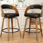 Swivel Bar Stools Set of 3, 26" Counter Height Bentwood Barstool, Mid-Century Modern PU Leather Upholstered Bar Chair with Back and Footrest, for Kitchen Island, Bar, Cafe, Dining Room, Black