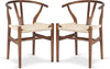 Weave Dining Chairs – Mid-Century Modern Wishbone Dining Chairs with Arms, Solid Wood Frame, Indoor Use – Walnut– Set of 2 - Ideal for Dining Room, Kitchen or Stylish Accent Setting