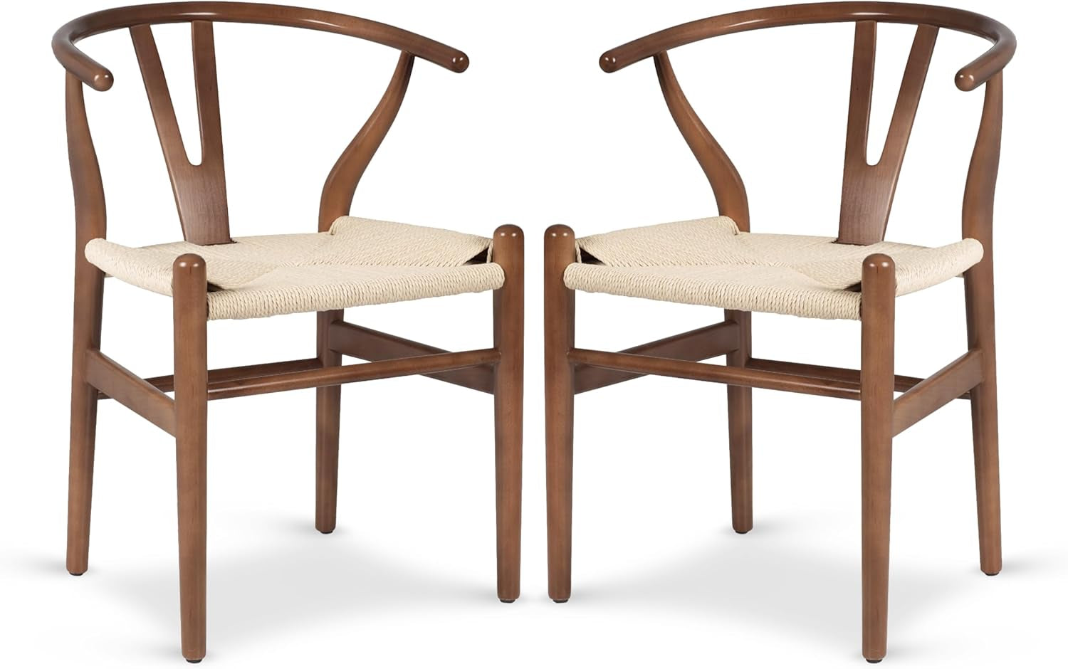 Weave Dining Chairs – Mid-Century Modern Wishbone Dining Chairs with Arms, Solid Wood Frame, Indoor Use – Walnut– Set of 2 - Ideal for Dining Room, Kitchen or Stylish Accent Setting