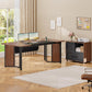 63" Executive Desk with Mobile File Cabinet, Large Office Desk with Drawer, Modern L Shaped Desk with Power Outlets, Storage Shelves, Corner Computer Desk Business Workstation Set (Walnut)
