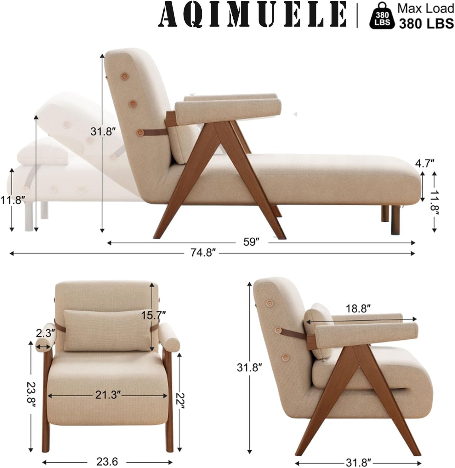 Convertible Sleeper Chair, 3-In-1 Single Sofa Bed for Adults，Pull Out Lounge Sleeper Chairs，Foldable with Adjustable Backrest (D31.8 X W24 X H31.8 Inch(Beige))