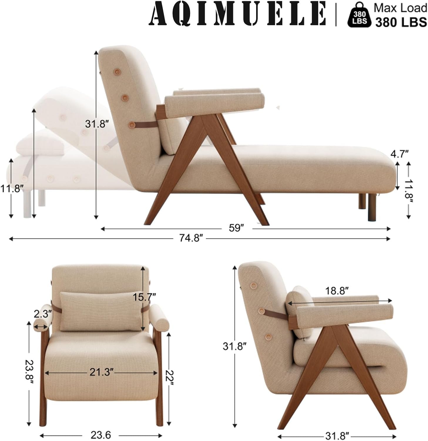 Convertible Sleeper Chair, 3-In-1 Single Sofa Bed for Adults，Pull Out Lounge Sleeper Chairs，Foldable with Adjustable Backrest (D31.8 X W24 X H31.8 Inch(Beige))