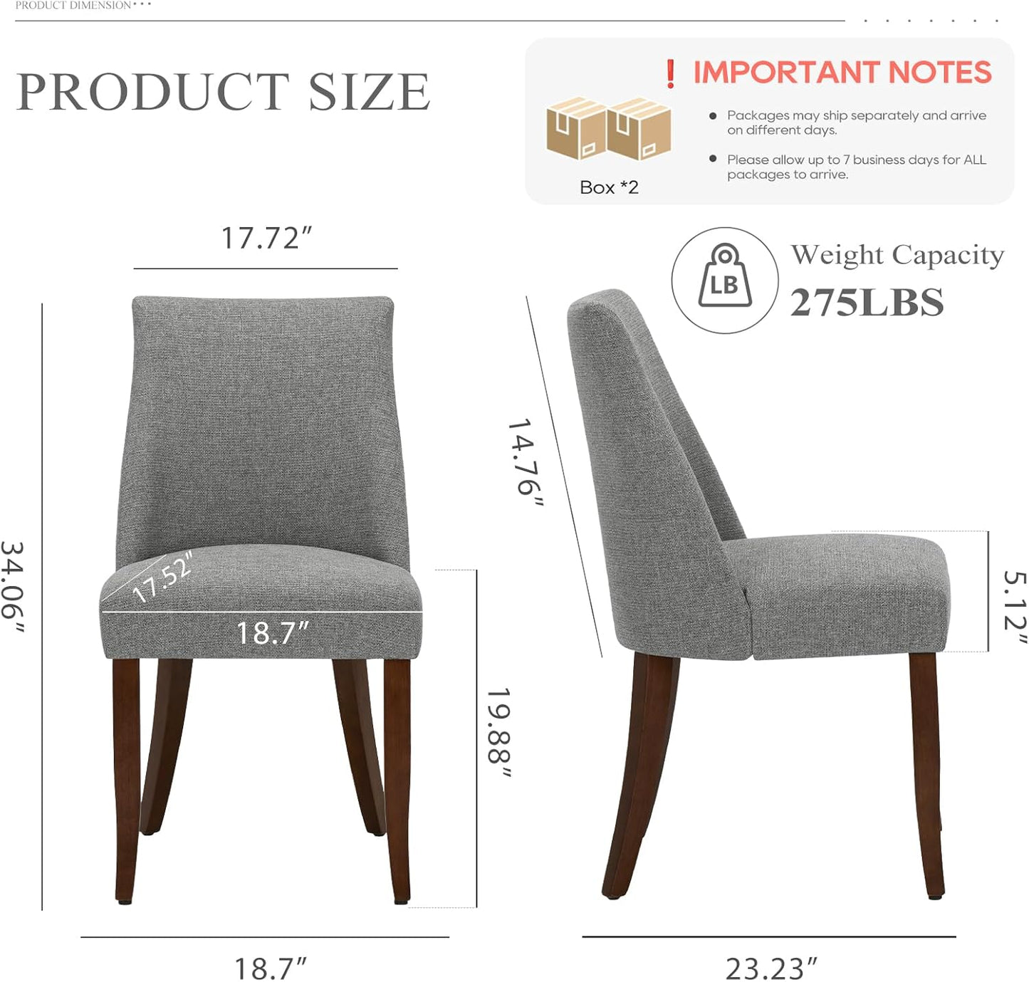 Upholstered Dining Chairs Set of 4, Mid Century Modern Kitchen Chairs with Back, Farmhouse Fabric Side Dining Room Chairs with Wood Legs for Dining Room Restaurant, Light Grey