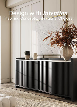 66-Inch Modern Sideboard Buffet Cabinet with Adjustable Shelves and Faux Marble Panel for Kitchen, Dining Room, Entryway, or Hallway