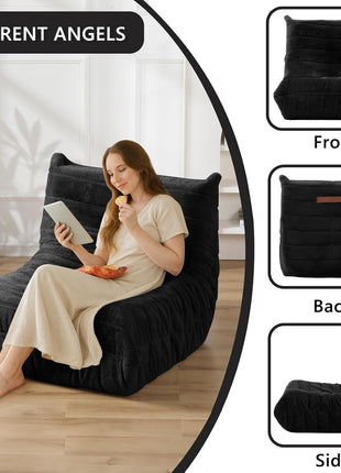 Oversized High-Density Foam Bean Bag Chair for Adults - Giant Sofa for Living Room and Bedroom in Black