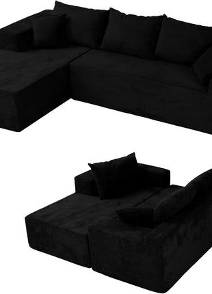 Elevate Your Living Room with Our Chic Black Sectional Sofa - Assembly Free
