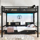 Queen over Queen Metal Bunk Bed with Storage Drawers and Shelves, Heavy Duty Bunk Beds with LED Lights and Charging Station for Kids,Adults,Convertible into a Sofa Bed,Black