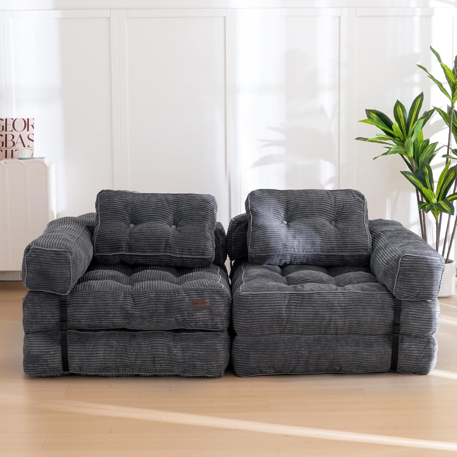 Folding Sofa Bed, L-Shaped Convertible Sofa Bed with Armrest Foldable Sleeper Sofa with Pillow, Portable Fold Out Chair Bed Comfy Floor Lounge for Living Room Bedroom, Dark Grey