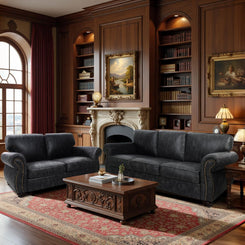 Living Room Furniture Sets,Sofa Sets and Couch Sets for Living Room,Mid-Century Vintage Sofa Couches with Rivet Design (Grey, Loveseat+3 Seater)