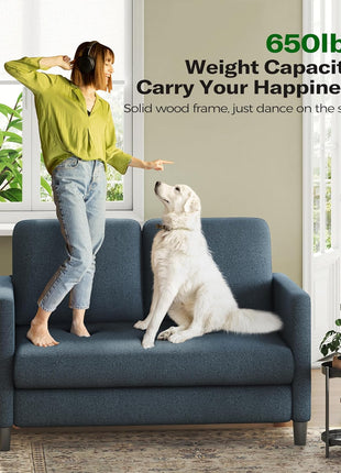 51" Compact Loveseat Sofa in Blue Grey - Comfortable Teddy Upholstery for Living Room and Bedroom, Tool-Free Assembly, All-Wood Construction, No Pillows Included