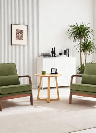 Mid-Century Modern Accent Chair with Armrests and Lumbar Support Cushion, Perfect for Living Room and Bedroom, Durable Wooden Frame, Elegant Green Finish