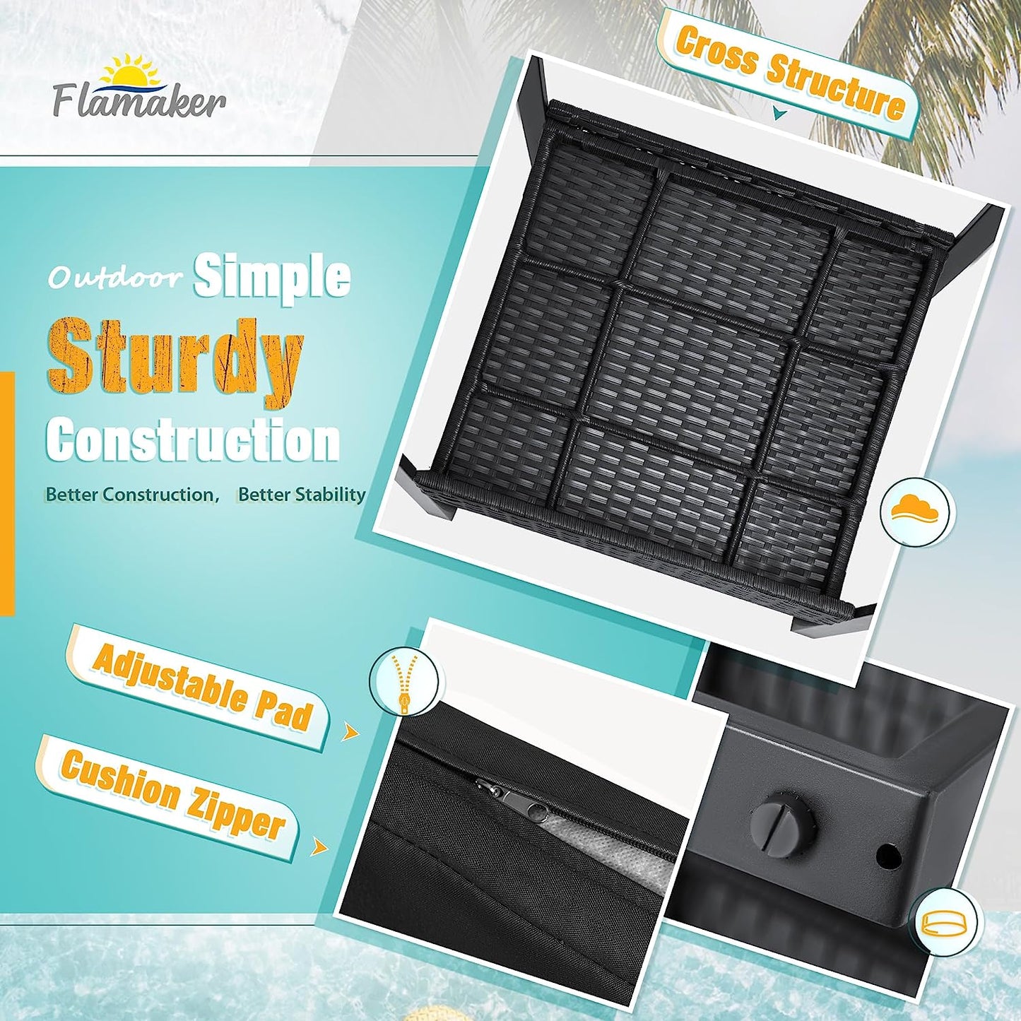 3 Pieces Outdoor Patio Wicker Furniture Set, Modern Rattan Chair Conversation Sets with Coffee Table for Yard and Bistro (Black)