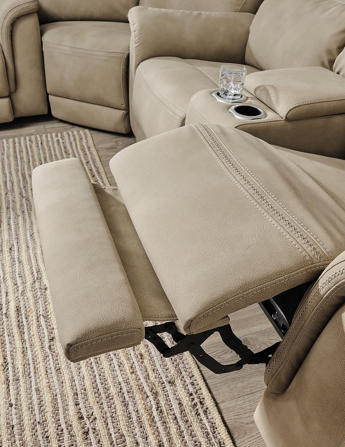 Next-Gen Durapella Power Reclining Sofa with Adjustable Headrest, USB, Extended Ottoman, Faux Leather, 80" W X 42" D X 42" H, Beige Sand