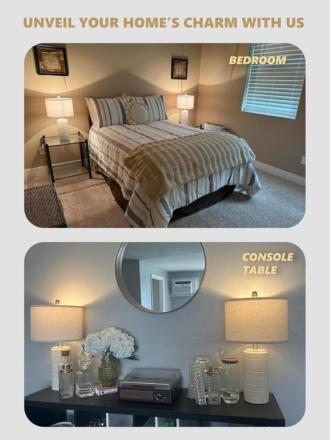 23" Modern Ceramic Table Lamp Set of 2 for Living Room White Desk Lamps for Bedroom Farmhouse Bedside Nightstand Lamp House Warming Gifts New Home Decor End Table Lamps Gifts for Women Mom Beige