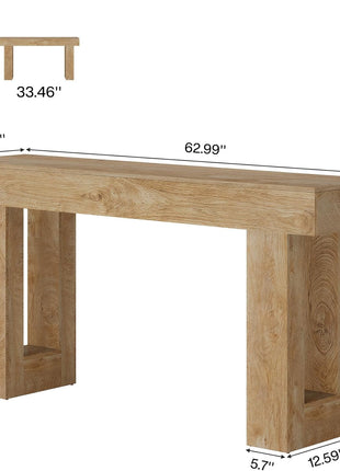 63-Inch Rectangular Wooden Console Table for Living Room, Entryway, and Hallway in Natural Finish
