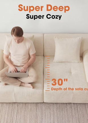 83.5" Boneless Loveseat Sofa - Cloud Comfy Modular Couch with 30" Deep Seat for Living Spaces - Easy Setup (Beige) | Includes 11.8" Thick Backrest, 2 Pillows, Durable Fabric, 15.4" Wide Armrests, and Non-Slip Base