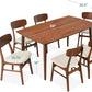 7-Piece Wooden Dining Room Table Set, Mid-Century Modern, Kitchen Table W/ 6 Chairs, Upholstered Cushions, Curved Backrests, Rounded Table Corners - Walnut/Cream