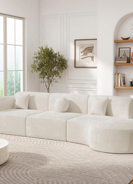 140" Curved Polyester Sectional Sofa Set - Modern Elegance with Chaise Lounge and Cushions, Fully Assembled for Immediate Enjoyment