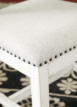 Valebeck Farmhouse Cushioned Dining Chairs, Set of 2, by Signature Design by Ashley, Featuring Nailhead Trim, Fabric Upholstery, Solid Wood Construction, 39" Seat Height, Whitewash Finish