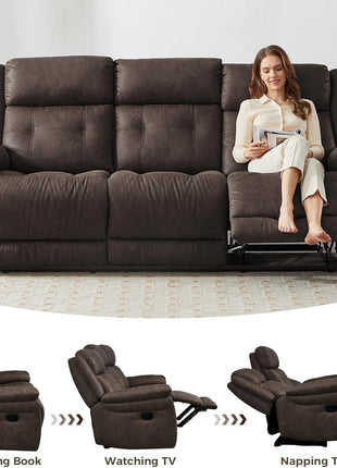 Oversized Manual Recliner Sofa - 86” Extra Wide Three-Seater Couch for Living Room with Dual Pull Handle Recliners, Upright Middle Seat, One-Piece Design, No Assembly Required, Performance Fabric