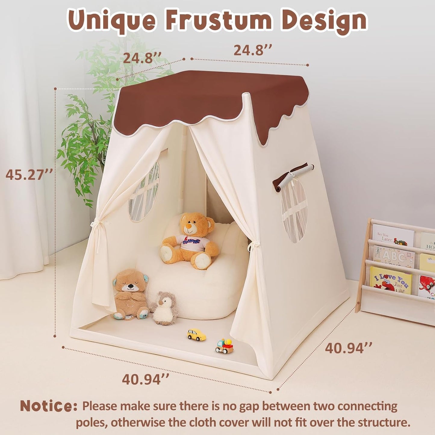 Frustum Design Kids Play Tent with Star Lights, Dual-Door Toddler Tent Indoor for Ages 4-8, Portable Toddler Playhouse Gift for Girls & Boys, Brown