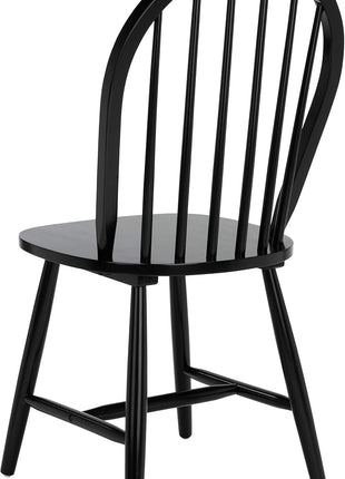 Camden Set of 2 Black Windsor Farmhouse Dining Chairs with Spindle Back, Solid Wood Construction, Americana Style (DCH8501A-SET2)