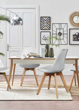 Set of 4 Mid-Century Modern Dining Chairs with Wooden Legs and PU Leather Cushions for Versatile Living Spaces, White