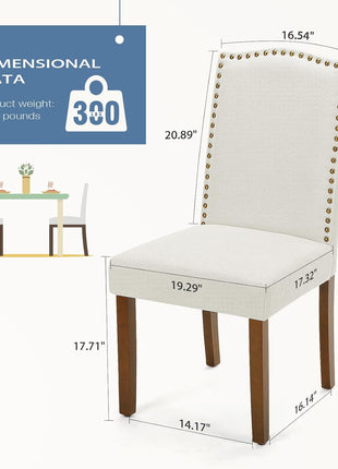 Set of 4 Contemporary Dining Chairs with Wooden Legs and Upholstered Seats for Dining Room, Kitchen, Living Room, and Restaurant in Beige