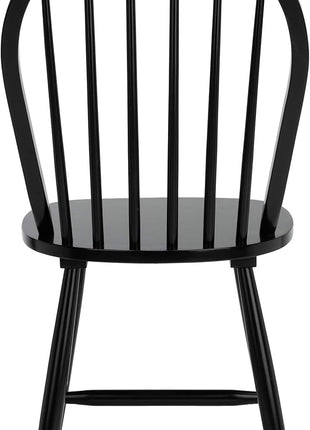 Camden Set of 2 Black Windsor Farmhouse Dining Chairs with Spindle Back, Solid Wood Construction, Americana Style (DCH8501A-SET2)