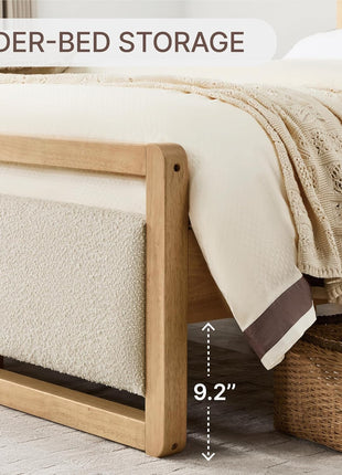 3-Piece Bedroom Furniture Set: Wooden Bed Frame with Upholstered Headboard and Two Storage Nightstands, Farmhouse Style Mattress Foundation