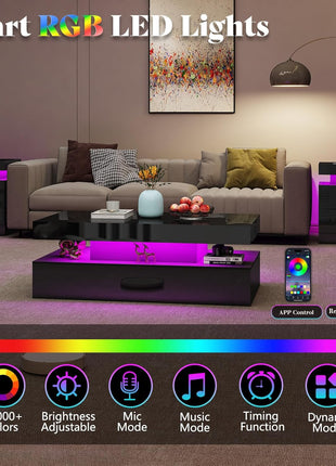 Chic Black 3-Piece LED Coffee Table Set with Charging Stations for Modern Living Spaces