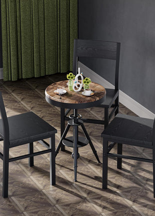 Set of 4 Rustic Wood Dining Chairs with Reinforced Metal Frame and Slat Back in Dark Black, Modern Farmhouse Style for Kitchen and Dining Room