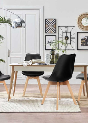 Set of 8 Mid-Century Modern Dining Chairs with Wooden Legs and PU Leather Cushions for Living Room, Bedroom, and Outdoor Use in Black