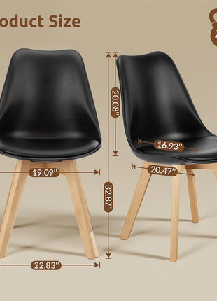 Set of 4 Contemporary Upholstered Dining Chairs with PU Leather Seats, Armless Design, Curved Backrest, and Solid Wood Legs for Dining Room and Kitchen in Black