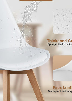 Set of 4 Mid-Century Modern Dining Chairs with Wooden Legs and PU Leather Cushions for Versatile Living Spaces, White