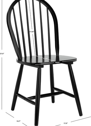 Camden Set of 2 Black Windsor Farmhouse Dining Chairs with Spindle Back, Solid Wood Construction, Americana Style (DCH8501A-SET2)