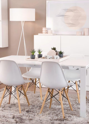 Set of 4 Mid-Century Modern DSW Dining Chairs - White Shell Plastic Lounge Chairs for Kitchen, Dining, Bedroom, and Living Room