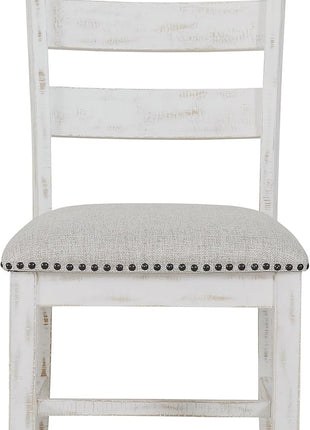 Valebeck Farmhouse Cushioned Dining Chairs, Set of 2, by Signature Design by Ashley, Featuring Nailhead Trim, Fabric Upholstery, Solid Wood Construction, 39" Seat Height, Whitewash Finish
