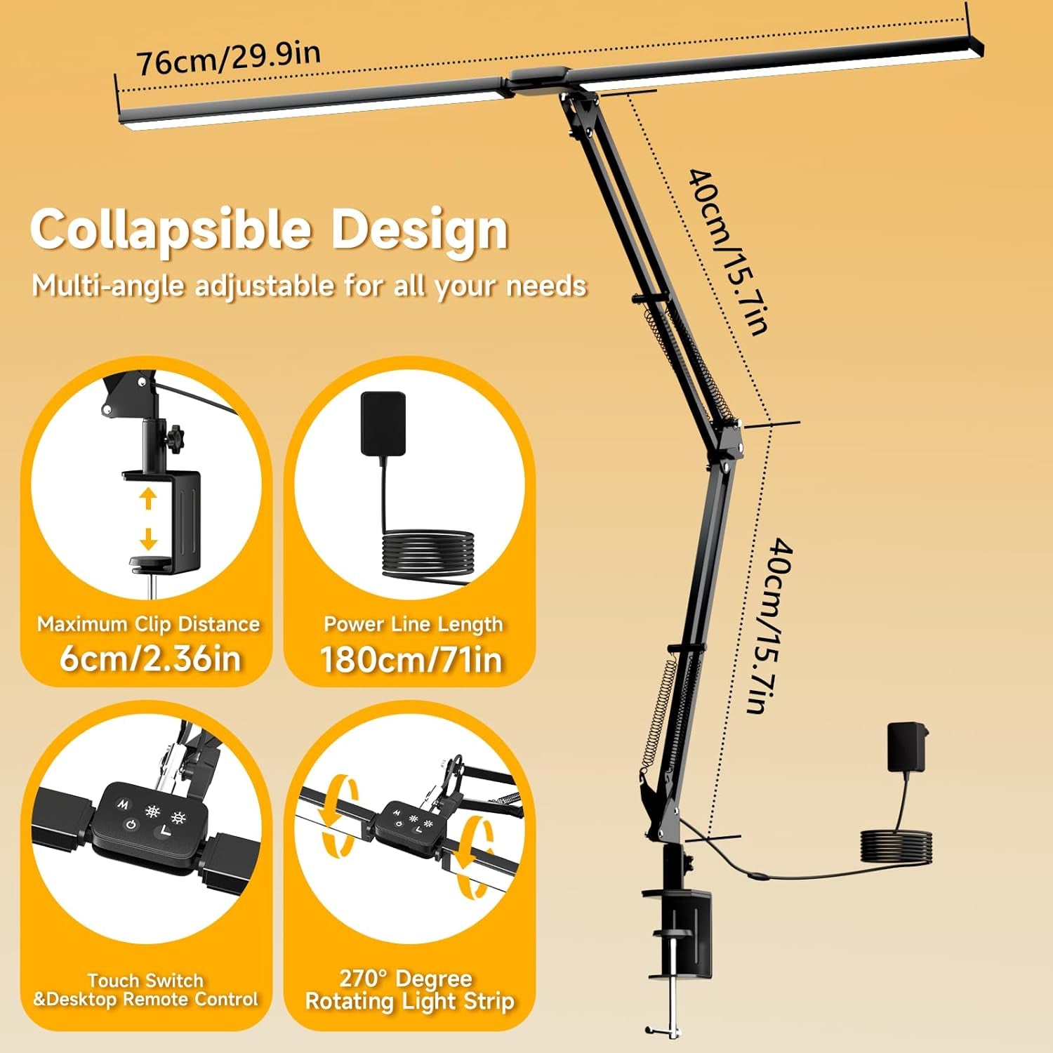Led Desk Lamp for Home Office - 2400LM Ultra Bright Desk Light -Eye Caring Desk Lamp with Clamp - Adjustable Office Lamp with Remote Control- Easy Installation - 24W Black