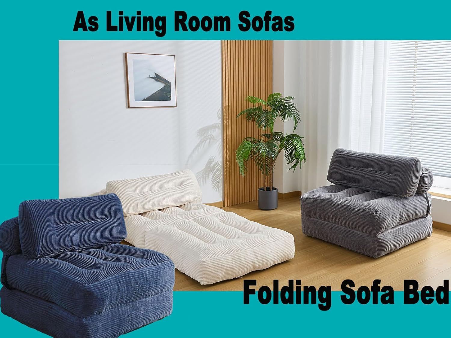 Folding Sofa Bed, Convertible Sleeper Chair Couch Bed Faux Rabbit Fur for Adults, with Back Support Floor Couch Comfy Floor Sofa for Living Room Bedroom, Dark Grey, Single