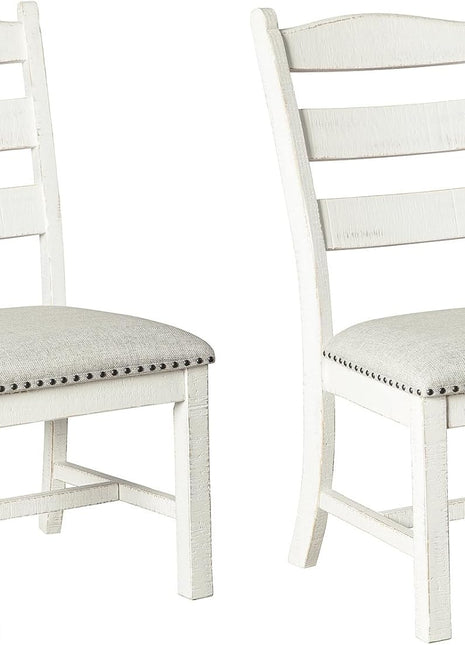 Valebeck Farmhouse Cushioned Dining Chairs, Set of 2, by Signature Design by Ashley, Featuring Nailhead Trim, Fabric Upholstery, Solid Wood Construction, 39" Seat Height, Whitewash Finish