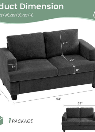 2-Piece Modern Sofa Set: 3-Seater Couch and Loveseat with Deep Seats in Dark Grey Chenille, Ideal for Living Rooms
