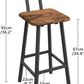 Bar Stools, Set of 2 Bar Chairs with Backrest and Footrest, 26" Breakfast Chairs, Counter Stools for Bar, Living Room, Kitchen, and Dining Room, Rustic Brown and Black BAHR05101