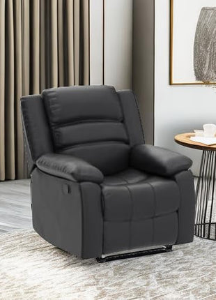 Black Overstuffed Recliner Chair with Breathable Faux Leather, Manual Reclining Feature, Ideal for Living Room Seating