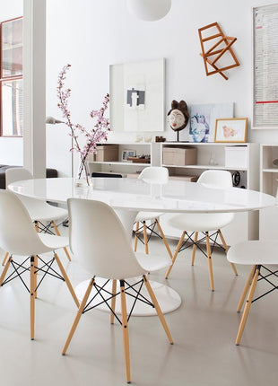 Set of 4 Mid-Century Modern DSW Dining Chairs - White Shell Plastic Lounge Chairs for Kitchen, Dining, Bedroom, and Living Room