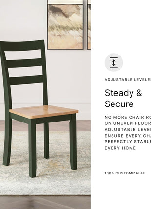 Gesthaven Contemporary Armless Dining Chair Set of 2 by Signature Design by Ashley, Solid Wood Frame, Contoured Mango Wood Veneer Seat, Adjustable Levelers, Green and Light Brown Finish