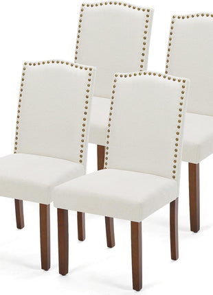 Set of 4 Contemporary Dining Chairs with Wooden Legs and Upholstered Seats for Dining Room, Kitchen, Living Room, and Restaurant in Beige