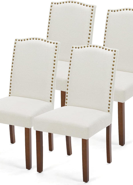 Set of 4 Contemporary Dining Chairs with Wooden Legs and Upholstered Seats for Dining Room, Kitchen, Living Room, and Restaurant in Beige