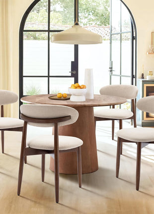 Set of 4 Modern Fabric Upholstered Wooden Dining Chairs with Foot Pegs in Beige for Farmhouse Kitchen Seating